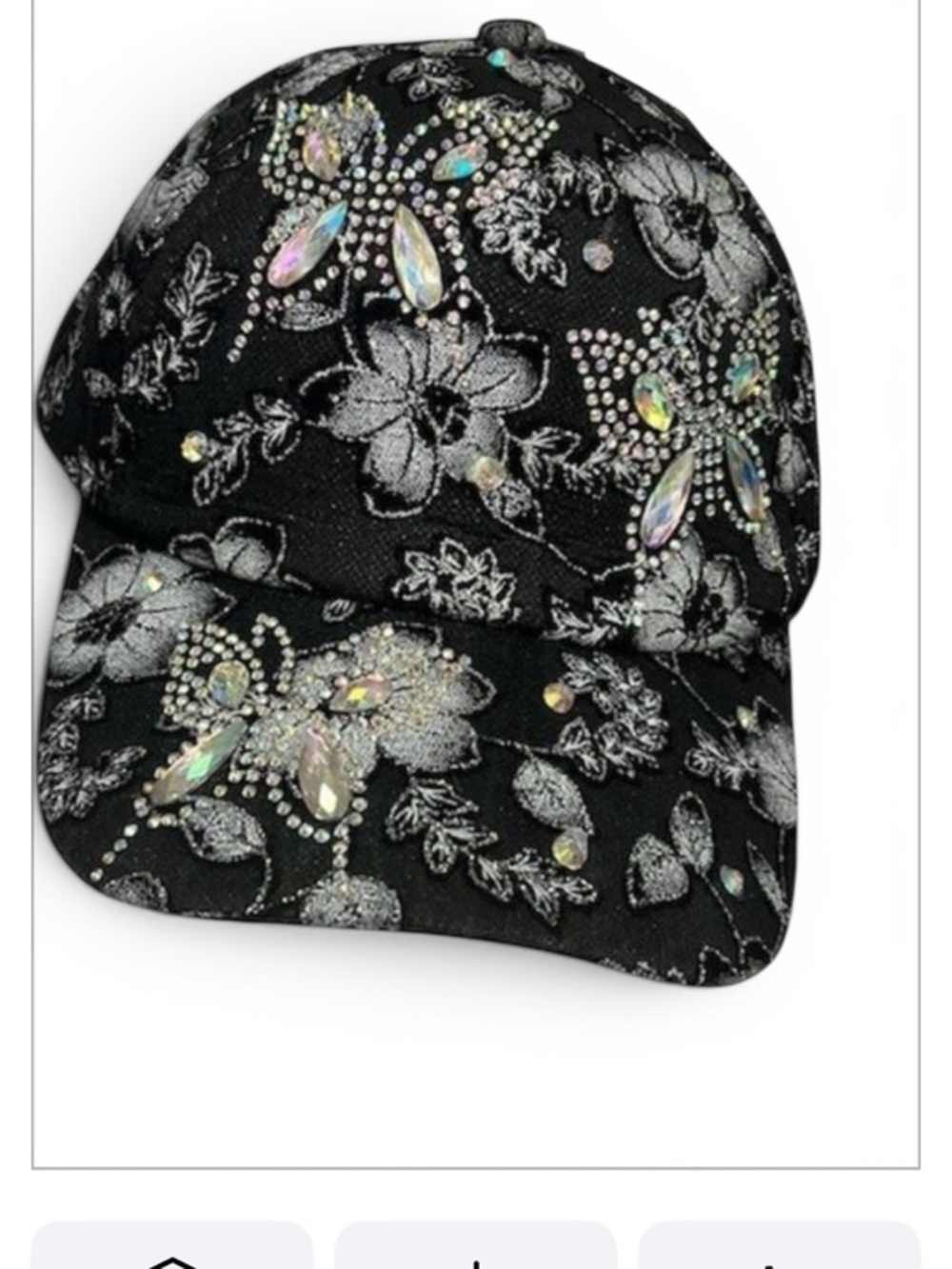 True Love Baseball Cap Women’s Black Floral Lace Butterfly Embellished